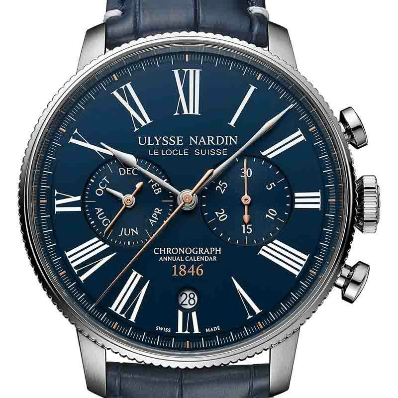 ☆ジャンク【Ulysse Nardin】ユリス・ナルダン マリーン クロノグラフ アニュアルカレンダー 1533-150 自動巻き メンズ_703428【ev20】  - 腕時計(アナログ)