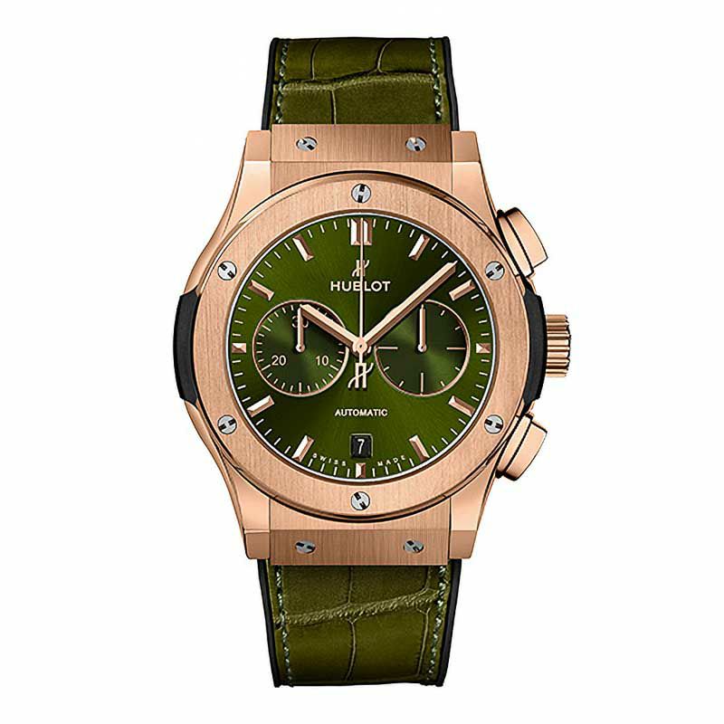 HUBLOT CLASSIC FUSION CHRONOGRAPH KING GOLD GREEN ウブロ 