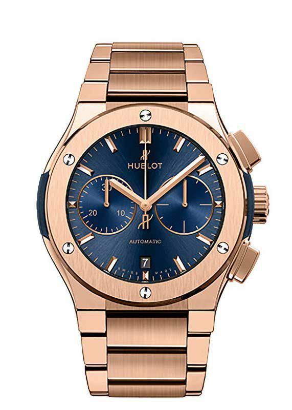HUBLOT CLASSIC FUSION CHRONOGRAPH KING GOLD BLUE BRACELET ウブロ  