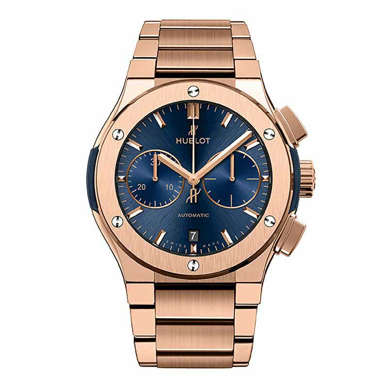 HUBLOT CLASSIC FUSION CHRONOGRAPH KING GOLD BLUE BRACELET ウブロ 