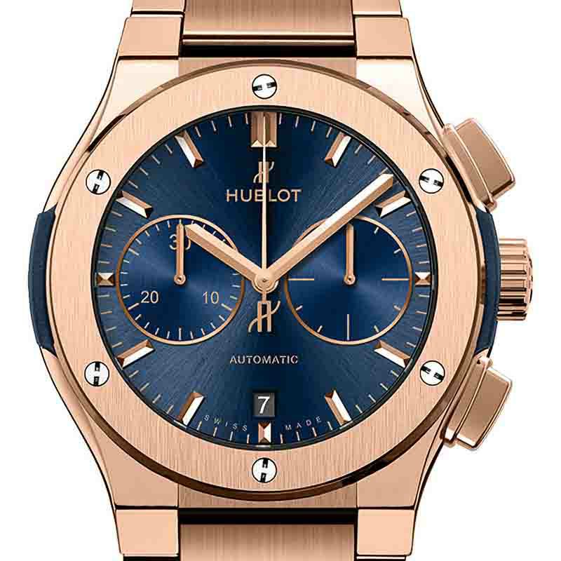 HUBLOT CLASSIC FUSION CHRONOGRAPH KING GOLD BLUE BRACELET ウブロ  