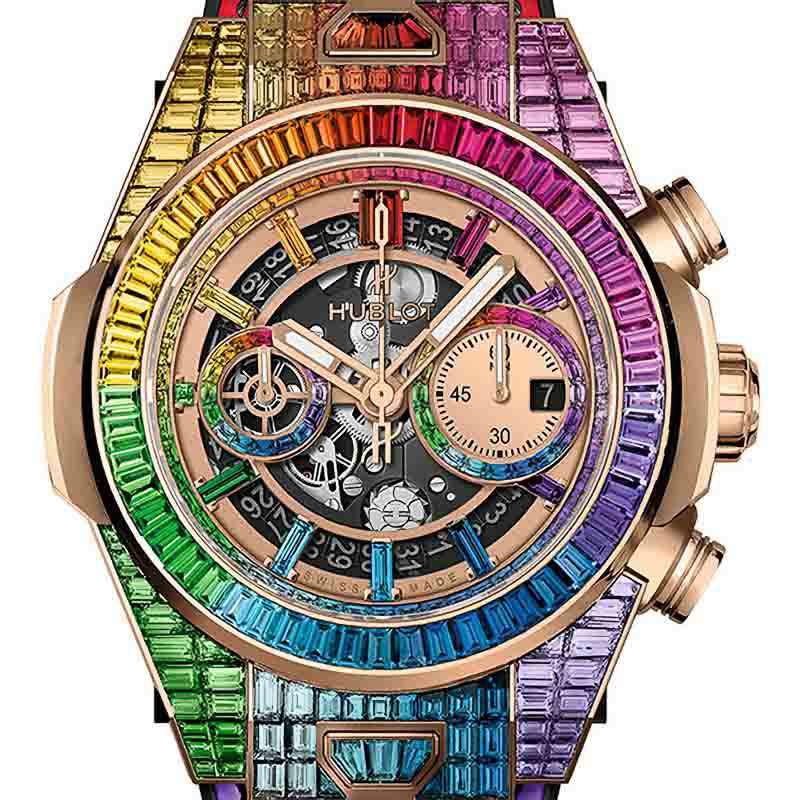 HUBLOT BIG BANG UNICO FULL BAGUETTE KING GOLD RAINBOW ウブロ