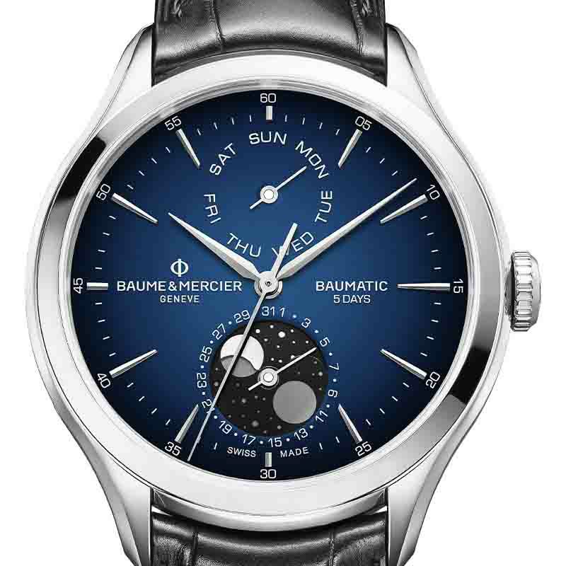 BAUME＆MERCIER CLIFTON BAUMATIC DAY-DATE/MOON-PHASE GRADIENT BLUE 10593 ボーム＆メルシエ クリフトン ボーマティック デイデイト/ムーンフェイズブルーグラデーション 10593 M0A10593