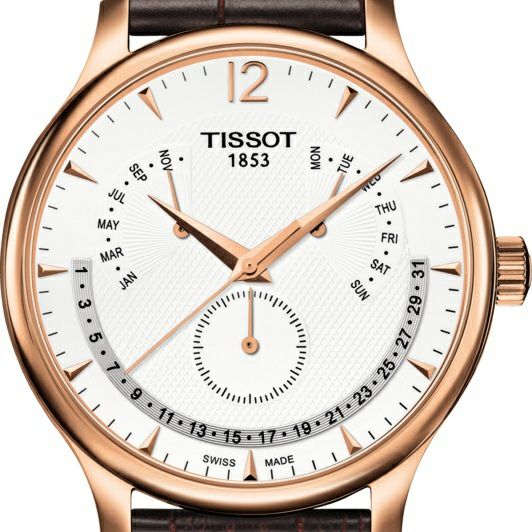 【TISSOT】 腕時計トラディション パーペチュアルカレンダーレザー裏素材…合成繊維
