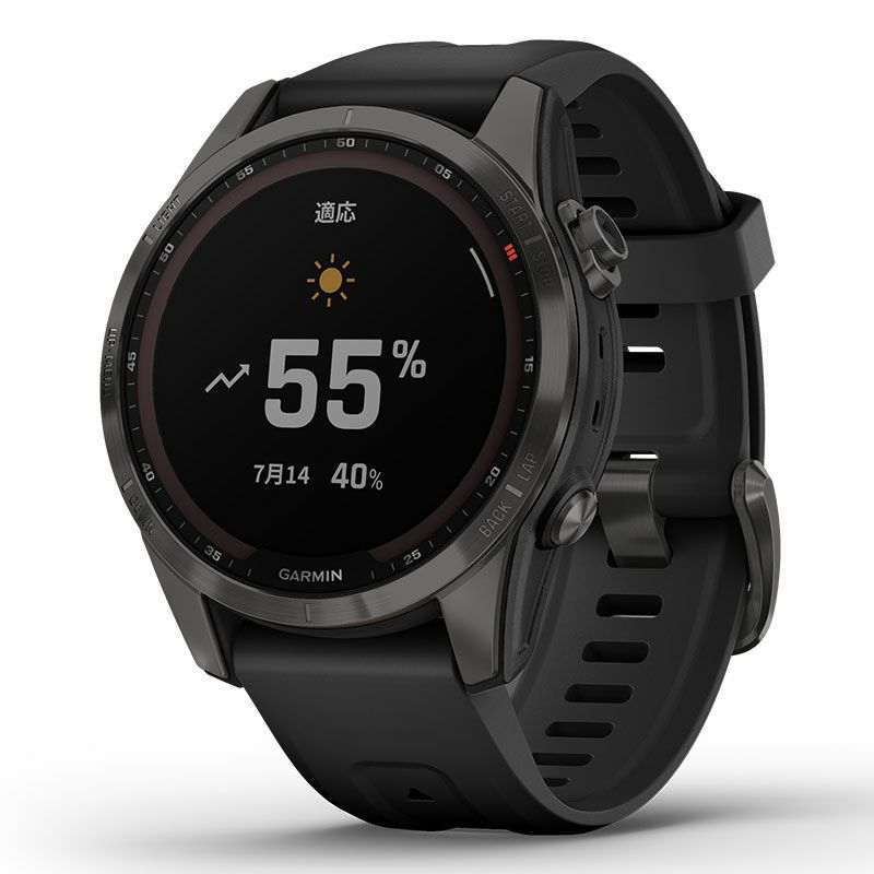 GARMIN fenix 7S Sapphire Dual Power Ti Carbon Gray DLC / Black ガーミン フェニックス 7S サファイア デュアルパワー Ti カーボン グレー DLC / ブラック 010-02539-48