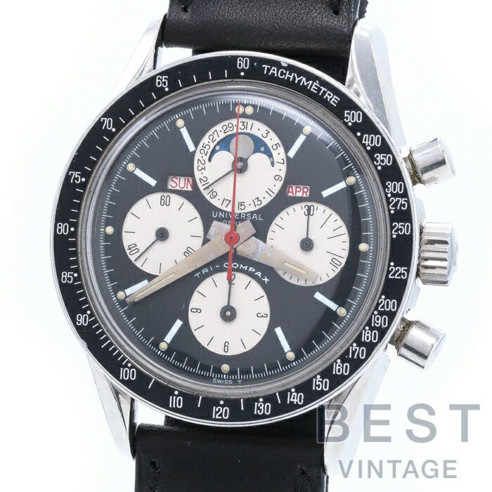 【仮】ユニバーサルジュネーブ【UNIVERSALGENEVE】トリコンパックス881101/02メンズブラックステンレススティール腕時計時計TRI-COMPAXBLACKSS【中古】