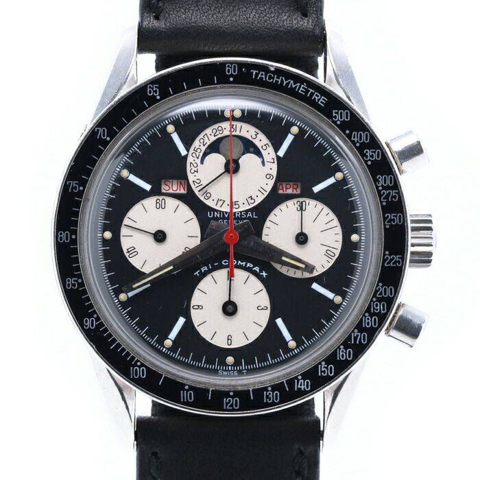 【仮】ユニバーサルジュネーブ【UNIVERSALGENEVE】トリコンパックス881101/02メンズブラックステンレススティール腕時計時計TRI-COMPAXBLACKSS【中古】