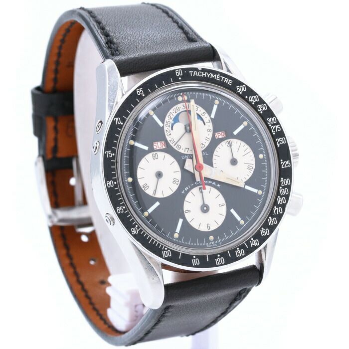 【仮】ユニバーサルジュネーブ【UNIVERSALGENEVE】トリコンパックス881101/02メンズブラックステンレススティール腕時計時計TRI-COMPAXBLACKSS【中古】