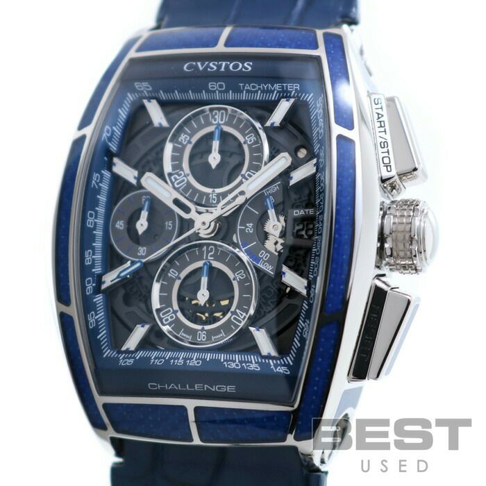 【仮】クストス【CVSTOS】チェレンジクロノCVT-CHR-CARBON-BLUEメンズスケルトンステンレススティール腕時計時計CHALLENGECHRONOSLKELTON(BLACK)SS【中古】