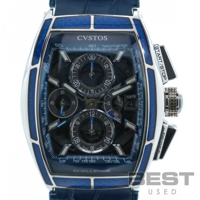 【仮】クストス【CVSTOS】チェレンジクロノCVT-CHR-CARBON-BLUEメンズスケルトンステンレススティール腕時計時計CHALLENGECHRONOSLKELTON(BLACK)SS【中古】