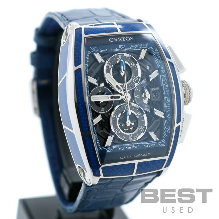 【仮】クストス【CVSTOS】チェレンジクロノCVT-CHR-CARBON-BLUEメンズスケルトンステンレススティール腕時計時計CHALLENGECHRONOSLKELTON(BLACK)SS【中古】