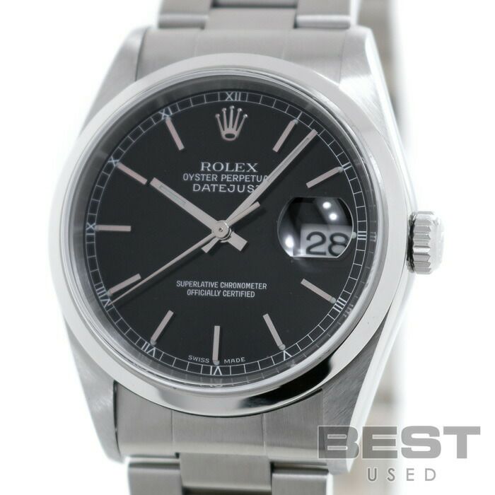 【仮】ロレックス【ROLEX】オイスターパーペチュアルデイトジャスト16200メンズブラックステンレススティール腕時計時計OYSTERPERPETUALDATEJUSTBLACKSS【中古】