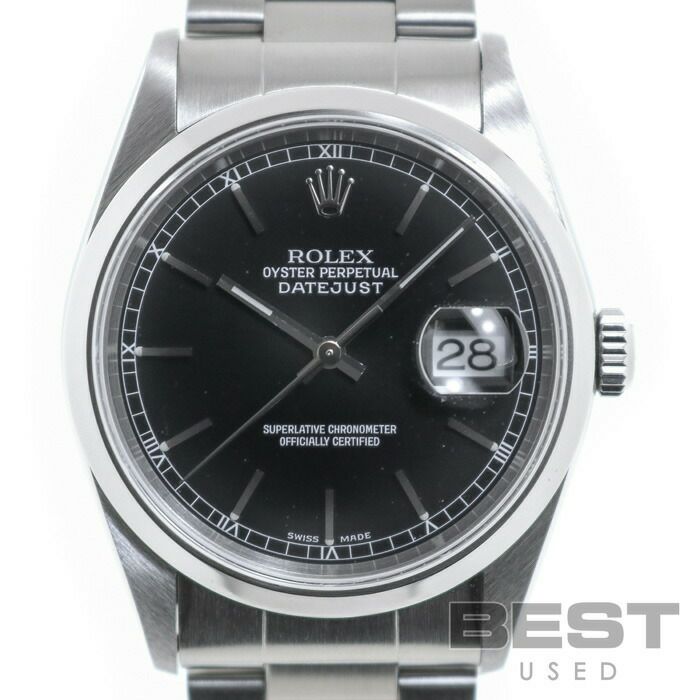 【仮】ロレックス【ROLEX】オイスターパーペチュアルデイトジャスト16200メンズブラックステンレススティール腕時計時計OYSTERPERPETUALDATEJUSTBLACKSS【中古】