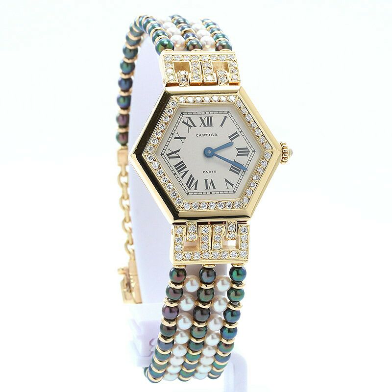 【中古】CARTIER  HEXAGONAL WATCH WITH FIVE ROWS PEARLS BRACELET  カルティエ ヘキサゴナルウォッチ 5ロウ パールブレスレット WK1002PF