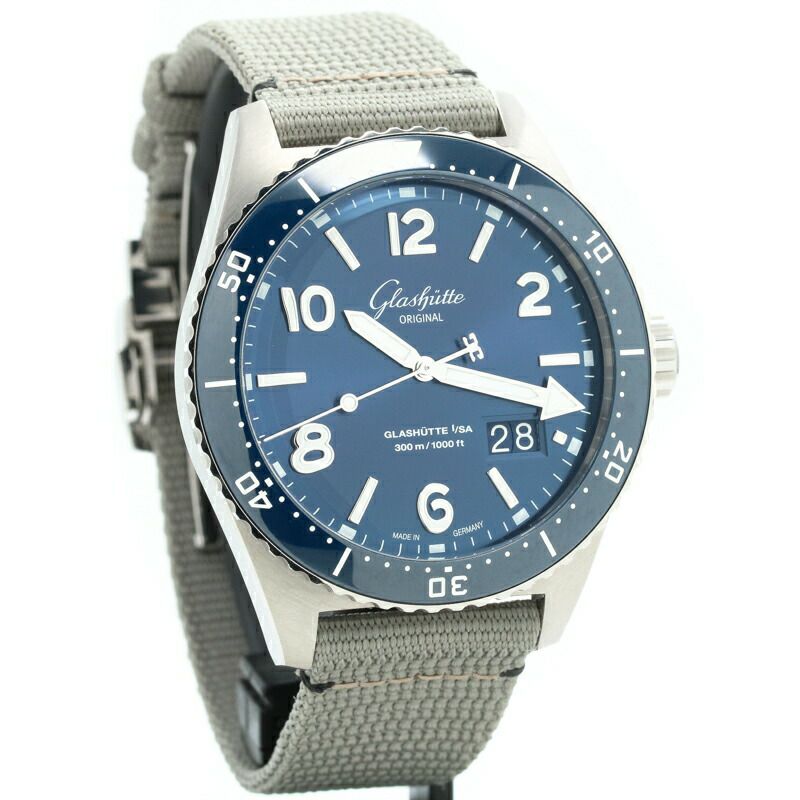 【仮】グラスヒュッテオリジナル【GLASHUTTEORIGINAL】SeaQパノラマデイトW13613028134メンズブルーステンレススティール腕時計時計SeaQPANORAMADATEBLUESS【中古】