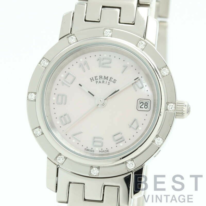【仮】エルメス【HERMES】クリッパーナクレCL4.230レディースピンクシェルステンレススティール腕時計時計CLIPPERNACREPINKSHELLSS【中古】