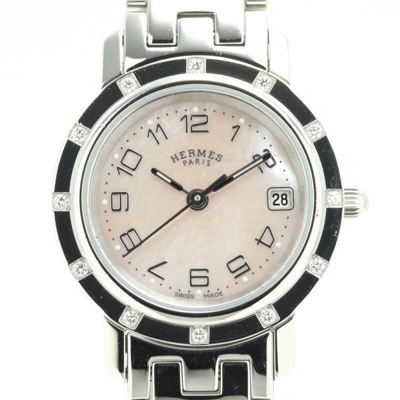 【仮】エルメス【HERMES】クリッパーナクレCL4.230レディースピンクシェルステンレススティール腕時計時計CLIPPERNACREPINKSHELLSS【中古】