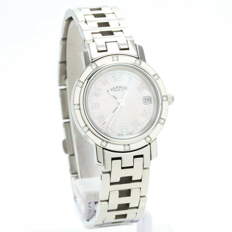 【仮】エルメス【HERMES】クリッパーナクレCL4.230レディースピンクシェルステンレススティール腕時計時計CLIPPERNACREPINKSHELLSS【中古】