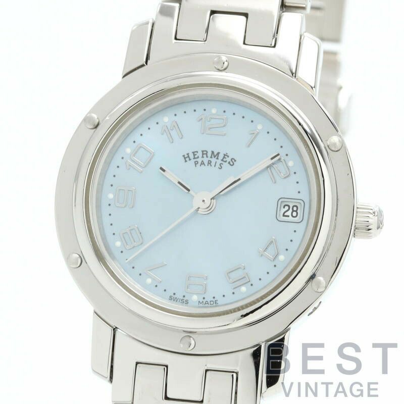 【仮】エルメス【HERMES】クリッパーナクレCL4.210レディースブルーシェルステンレススティール腕時計時計CLIPPERNACREBLUESHELLSS【中古】