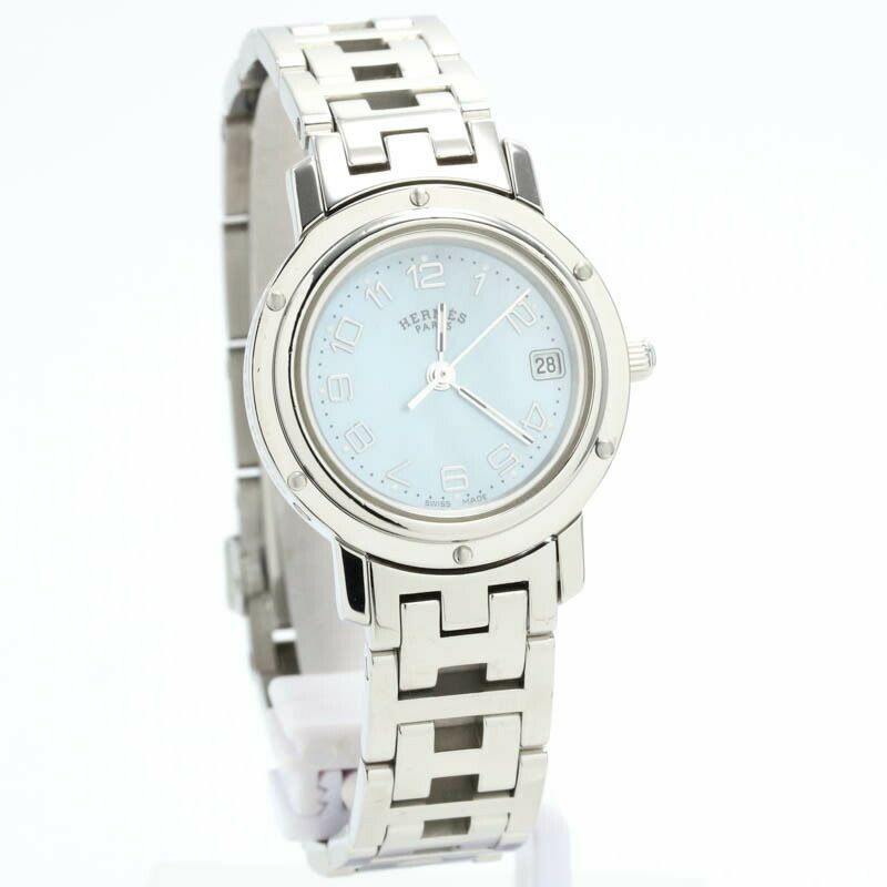 【仮】エルメス【HERMES】クリッパーナクレCL4.210レディースブルーシェルステンレススティール腕時計時計CLIPPERNACREBLUESHELLSS【中古】