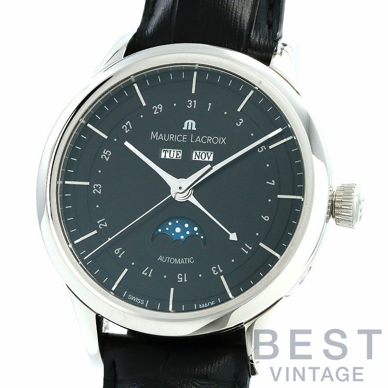 【仮】モーリスラクロア【MAURICELACROIX】レクラシックムーンフェイズLC6068-SS001-33ESメンズブラックステンレススティール腕時計時計LESCLASSIQUESMOONPHASEBLACKSS【中古】