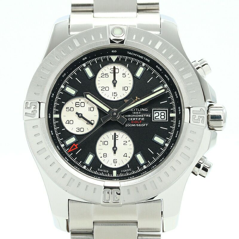 【仮】ブライトリング【BREITLING】コルトクロノグラフオートマチックA13388(A181B83PCS)メンズブラック/シルバーステンレススティール腕時計時計COLTCHRONOGRAPHAUTOMATICBLACK/SILVERSS【中古】