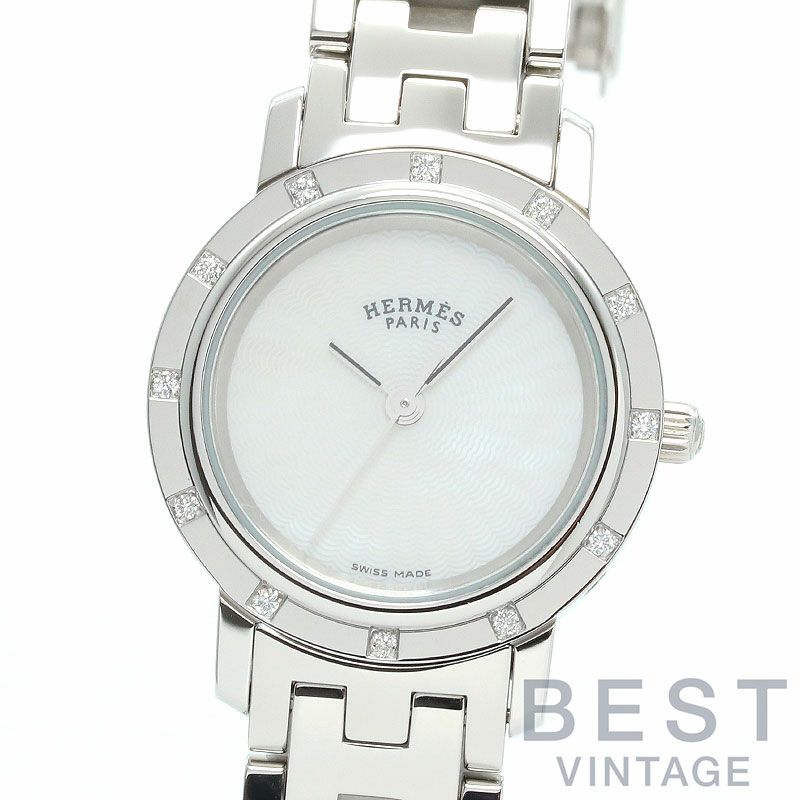 【仮】エルメス【HERMES】クリッパーナクレCL4.230レディースホワイトシェルステンレススティール腕時計時計CLIPPERNACREWHITESHELLSS【中古】