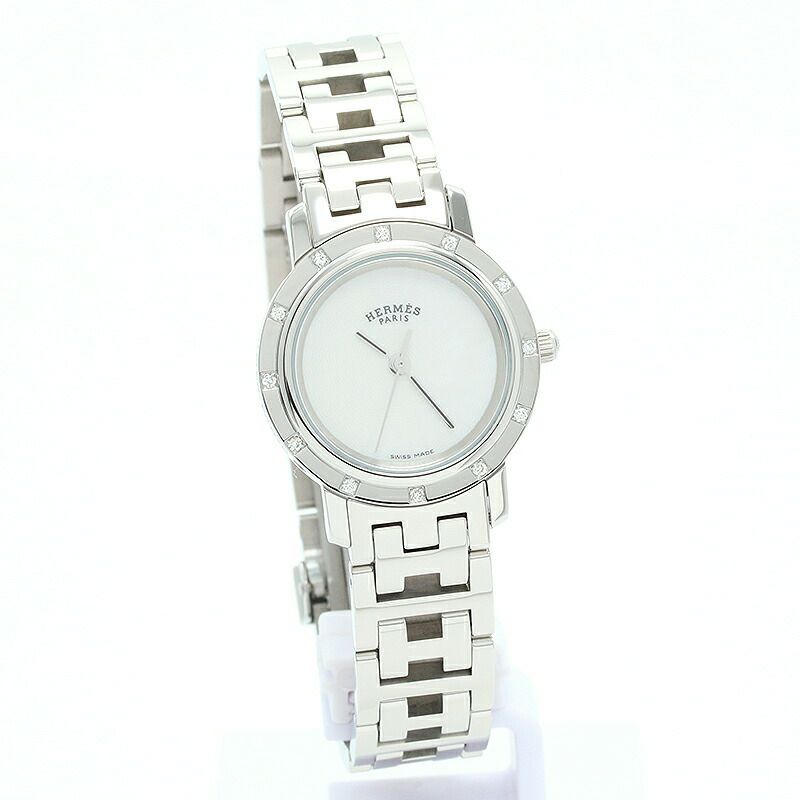 【仮】エルメス【HERMES】クリッパーナクレCL4.230レディースホワイトシェルステンレススティール腕時計時計CLIPPERNACREWHITESHELLSS【中古】