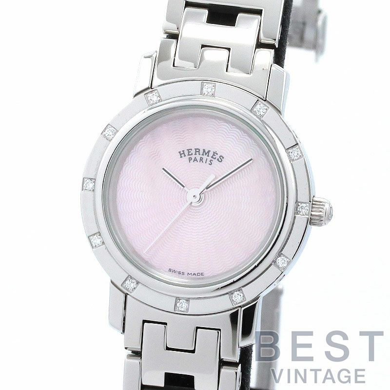 【仮】エルメス【HERMES】クリッパーナクレCL4.230レディースピンクシェルステンレススティール腕時計時計CLIPPERNACREPINKSHELLSS【中古】