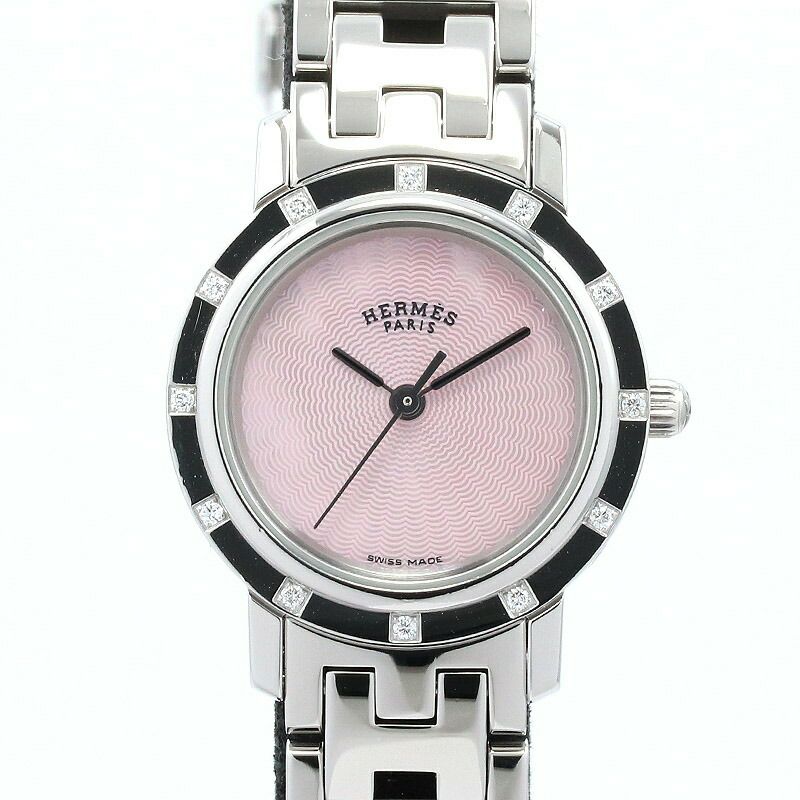 【仮】エルメス【HERMES】クリッパーナクレCL4.230レディースピンクシェルステンレススティール腕時計時計CLIPPERNACREPINKSHELLSS【中古】