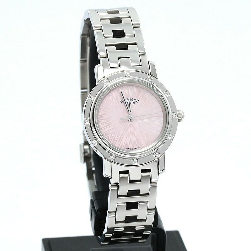 【仮】エルメス【HERMES】クリッパーナクレCL4.230レディースピンクシェルステンレススティール腕時計時計CLIPPERNACREPINKSHELLSS【中古】