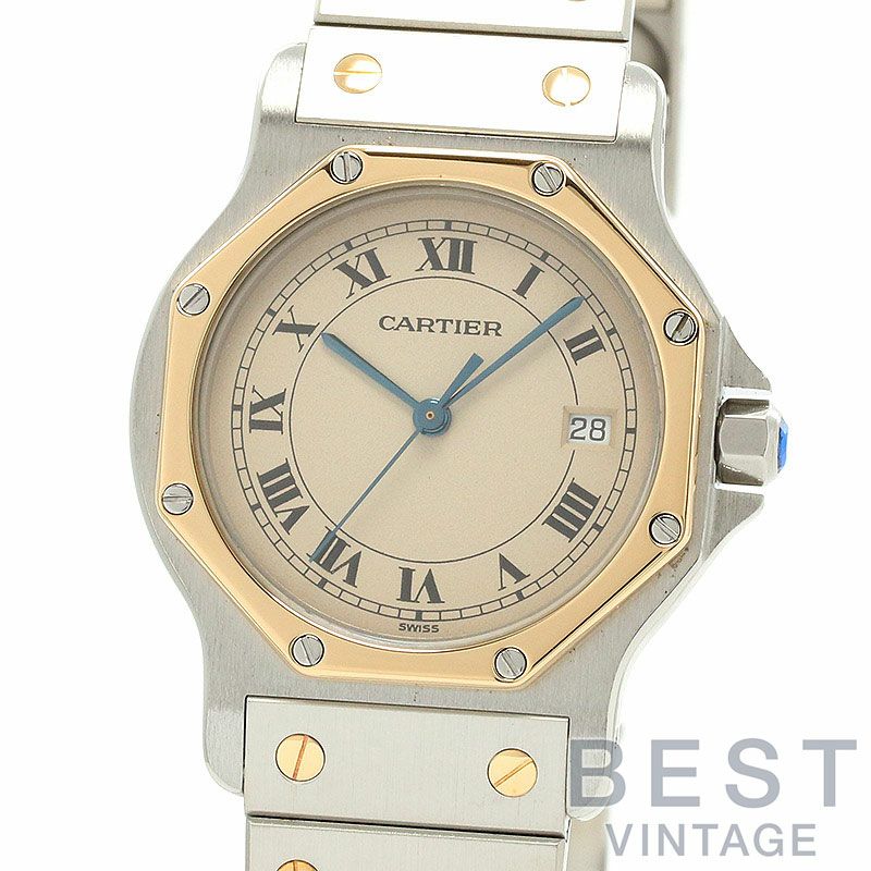 【仮】カルティエ【CARTIER】サントスロンドLM/サントスオクタゴンLMW2001583メンズアイボリーイエローゴールド/ステンレススティール腕時計時計SANTOSRONDELARGEMODEL/SANTOSOCTAGONLARGEMODELIVORYYG/SS【中古】