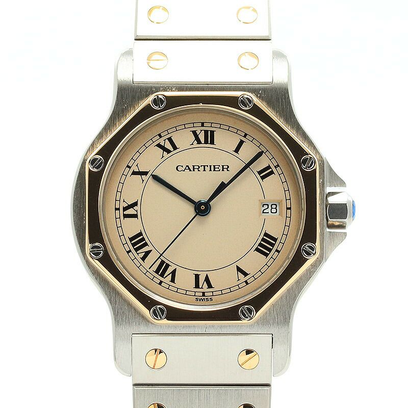 【仮】カルティエ【CARTIER】サントスロンドLM/サントスオクタゴンLMW2001583メンズアイボリーイエローゴールド/ステンレススティール腕時計時計SANTOSRONDELARGEMODEL/SANTOSOCTAGONLARGEMODELIVORYYG/SS【中古】