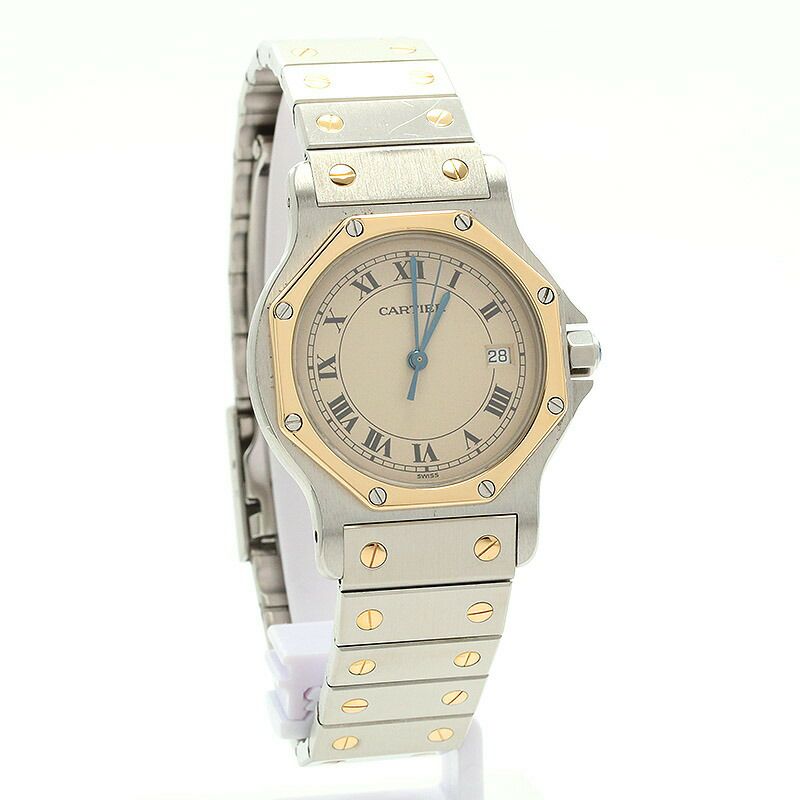 【仮】カルティエ【CARTIER】サントスロンドLM/サントスオクタゴンLMW2001583メンズアイボリーイエローゴールド/ステンレススティール腕時計時計SANTOSRONDELARGEMODEL/SANTOSOCTAGONLARGEMODELIVORYYG/SS【中古】