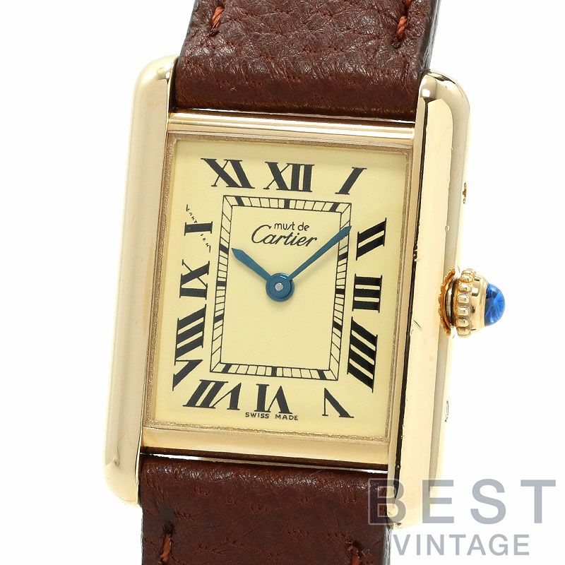 【仮】カルティエ【CARTIER】タンクマストドゥカルティエウォッチSMW1017354レディースアイボリーシルバー925(イエローゴールドメッキ)腕時計時計TANKMUSTDECARTIERWATCHSMALLMODELIVORYSV925(GF)【中古】