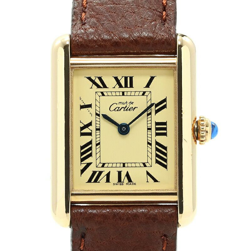 【仮】カルティエ【CARTIER】タンクマストドゥカルティエウォッチSMW1017354レディースアイボリーシルバー925(イエローゴールドメッキ)腕時計時計TANKMUSTDECARTIERWATCHSMALLMODELIVORYSV925(GF)【中古】