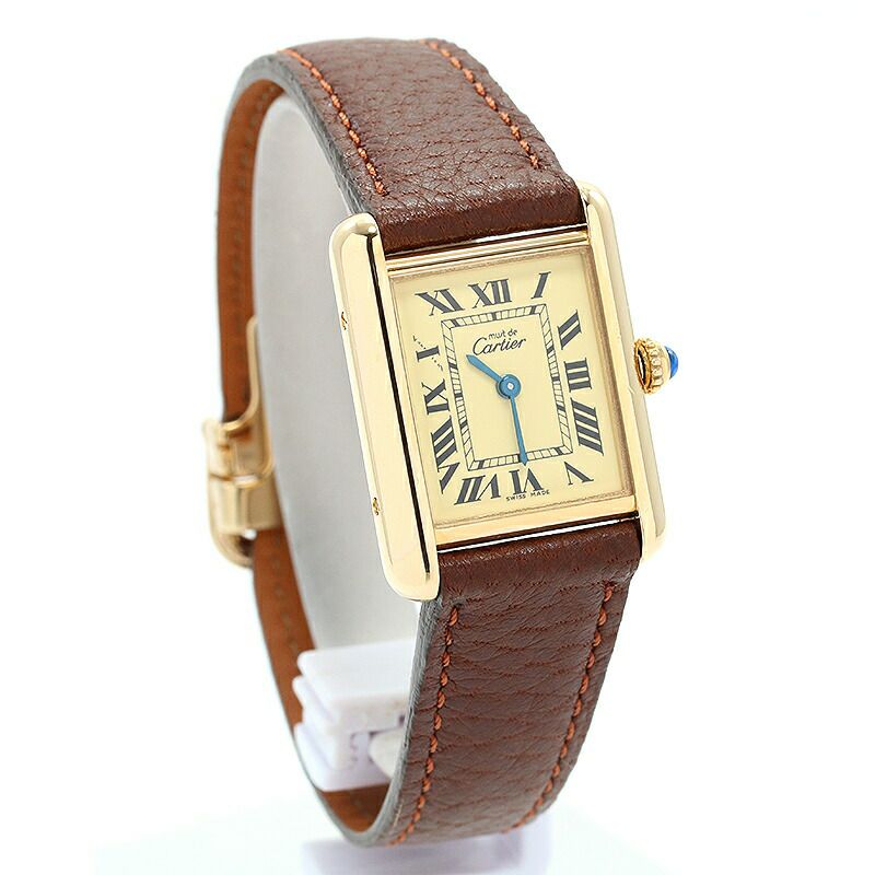 【仮】カルティエ【CARTIER】タンクマストドゥカルティエウォッチSMW1017354レディースアイボリーシルバー925(イエローゴールドメッキ)腕時計時計TANKMUSTDECARTIERWATCHSMALLMODELIVORYSV925(GF)【中古】