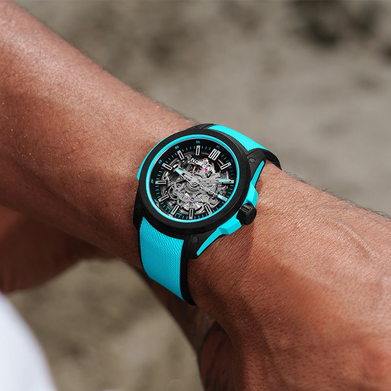 NORQAIN WILD ONE SKELETON 42MM TURQUOISE <br>ノルケイン ワイルドワン スケルトン 42MM ターコイズ <br>NNQ3000QBQ1AS/B007/3W1QBR.20BQ