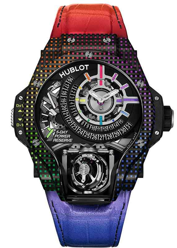 HUBLOT MP 09 TOURBILLON BI-AXIS 5 DA YS POWER RESERVE RAINBOW 3D CARBON  <br>ウブロ MP-09 トゥールビヨン バイ-アクシス 5デイズ パワーリザーブ レインボー 3Dカーボン <br>909.QDRB.1120.LR