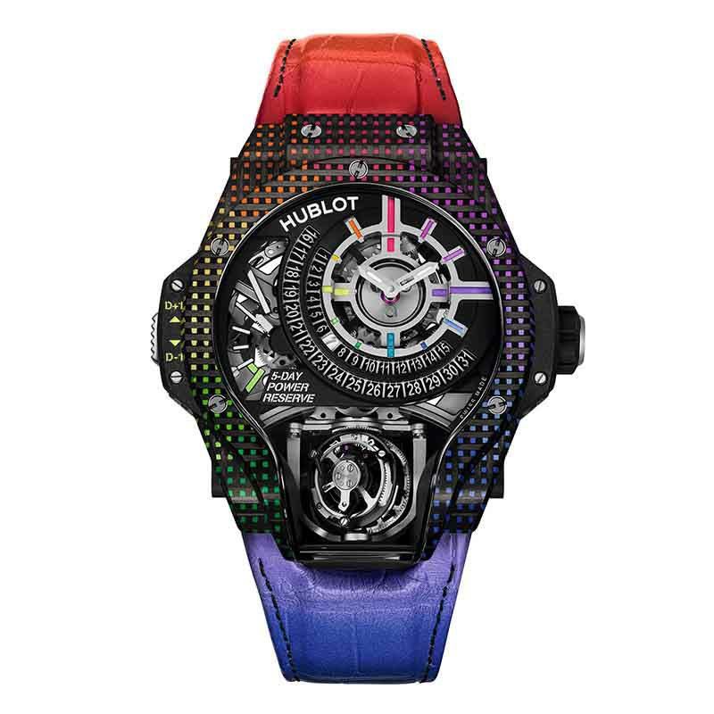 HUBLOT MP 09 TOURBILLON BI-AXIS 5 DA YS POWER RESERVE RAINBOW 3D CARBON  <br>ウブロ MP-09 トゥールビヨン バイ-アクシス 5デイズ パワーリザーブ レインボー 3Dカーボン <br>909.QDRB.1120.LR