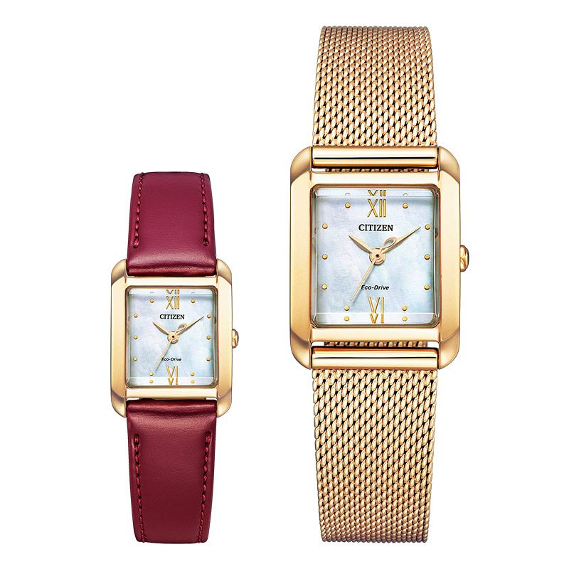 77%OFF!】 シチズン CITIZEN L エル エコ ドライブ ソーラー時計 Square Collection ホワイト白蝶貝 ウォームゴールド  EW5593-64D