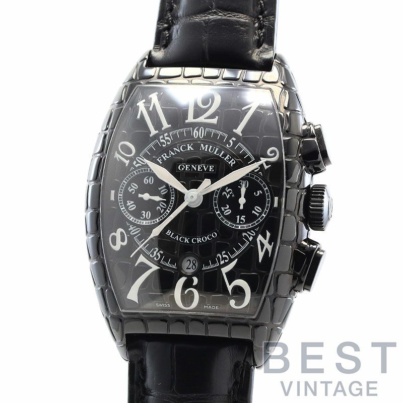 中古】FRANCK MULLER TONNEAU CURVEX BLACK CROCO CHRONOGRAPH 