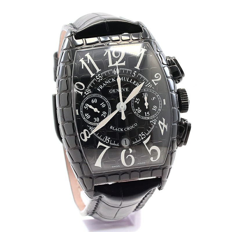 中古】FRANCK MULLER TONNEAU CURVEX BLACK CROCO CHRONOGRAPH 