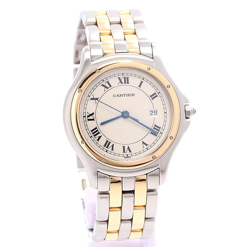 中古】CARTIER PANTHER COUGAR FIGARO LARGE MODEL 2ROW カルティエ 