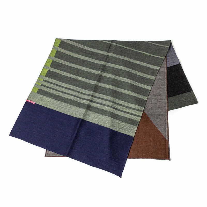 POLS ポルス ウールジャガード ストール ネイビー グリーン SJQW-0003 NGT