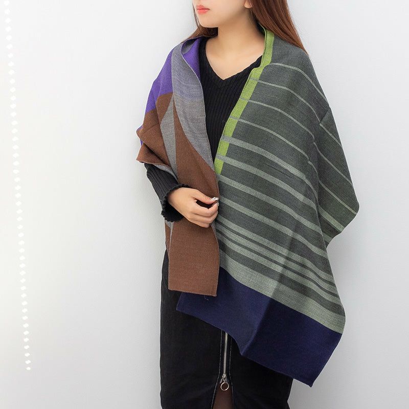 POLS ポルス ウールジャガード ストール ネイビー グリーン SJQW-0003 NGT