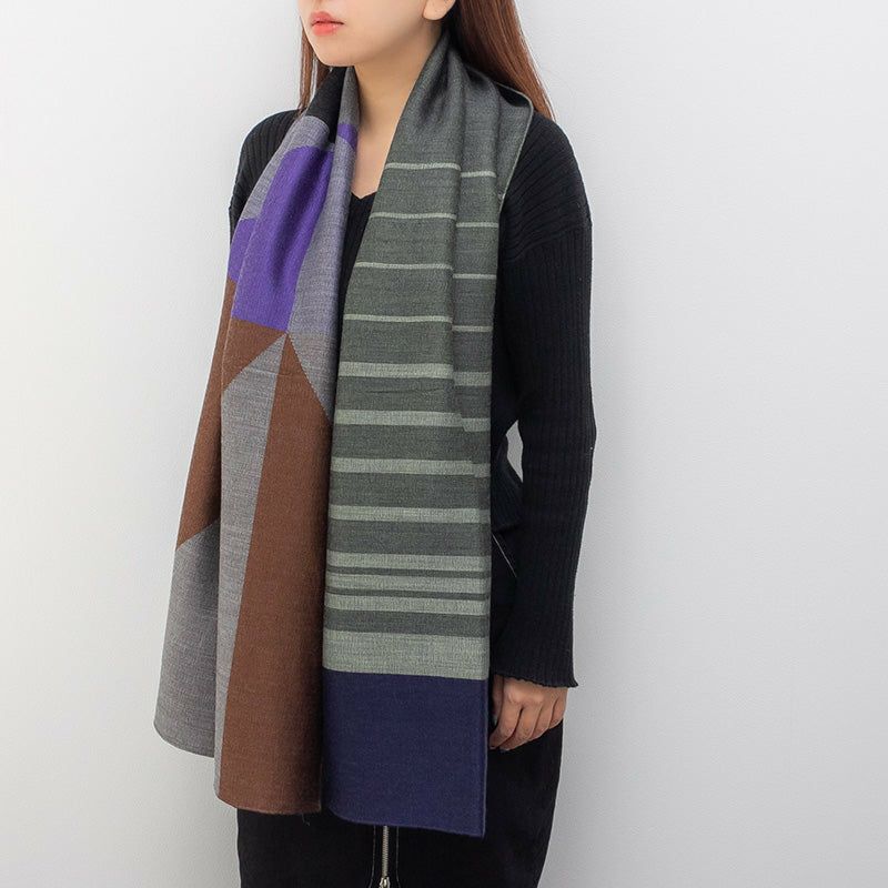 POLS ポルス ウールジャガード ストール ネイビー グリーン SJQW-0003 NGT