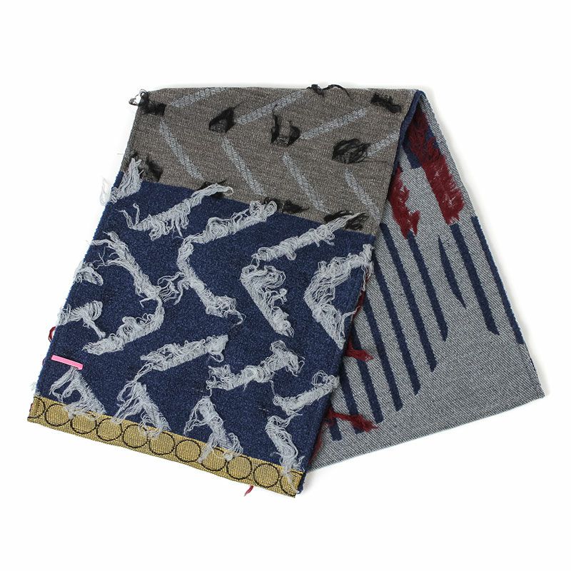 POLS ポルス ウールカット ジャガード ストール マフラー マリン グレー  SCWOH-CNT-2207-MAR