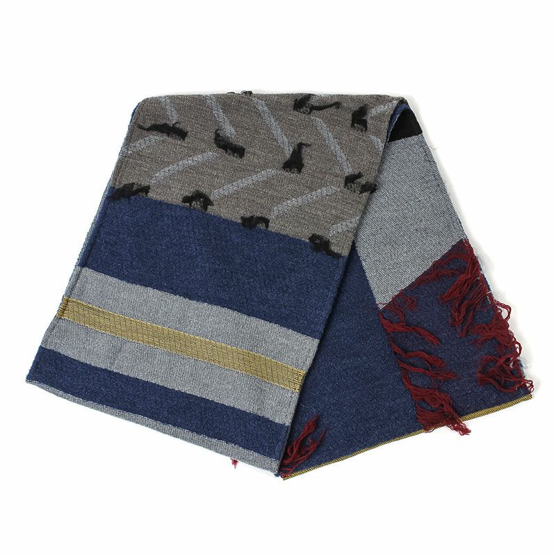 POLS ポルス ウールカット ジャガード ストール マフラー マリン グレー  SCWOH-CNT-2207-MAR