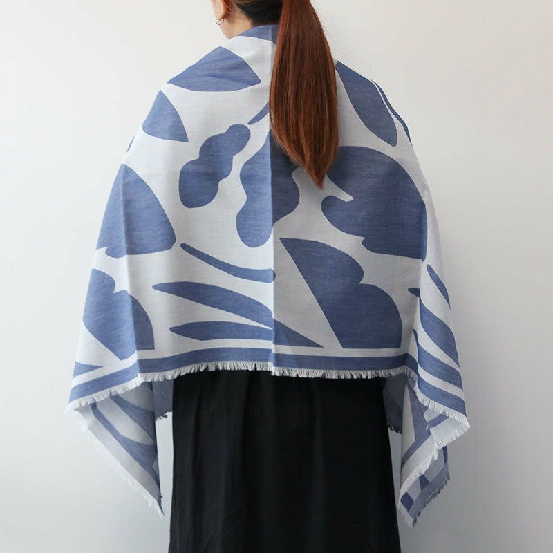 Sarahbel cotton stole Leaves Blue サラベル コットン ストール リーヴス ブルー SAB-cot-stole-leaves-blue